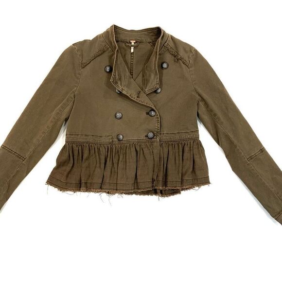FREE PEOPLE Cropped Ruffle Military Jacket (Sz XS) - Picture 3 of 12